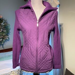 Croft & Barrow quilt ribbed knit lightweight jacket with pockets purple small